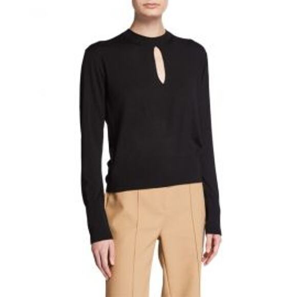 NEW Theory Keyhole Crew Black Regal Wool Sweater Size Small Women's - Picture 1 of 12